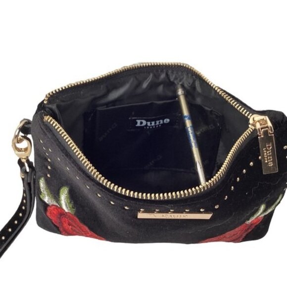 Dune London Clutch Makeup Bag Set of 2 Black Velvet Roses Vintage Gold Zipper - Picture 5 of 7